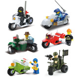 小鲁班启蒙军事城市拼装积木消防警察摩托车人仔益智玩具模型批发