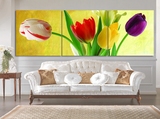 一美简约郁金香花卉现代客厅卧室无框装饰画壁画三联画床头画挂画