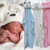 超柔软珊瑚绒婴儿浴巾带帽造型新生儿抱毯宝宝抱被适合0-3岁