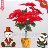 圣诞节装饰圣诞花盆景一品红庆典花卉5叉圣诞花仿真花假花人造花