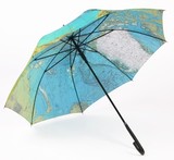 新品外贸长柄地图伞自动开晴雨伞 创意直柄遮阳油画伞 雨伞