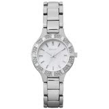 美国代购 DKNY 晶钻镶嵌珍珠母贝 银色不锈钢女表手表 NY8485