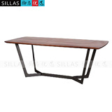 黑胡桃木餐桌2米长桌面纯实木会议桌洽谈桌餐台铁脚 简约北欧商务