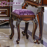 欧奈思 欧式实木梳妆凳  法式古典雕花深色米色描金妆台凳换鞋凳