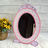 高档台式镜随身化妆镜折叠镜欧式韩式粉色椭圆桌面梳妆镜木质包邮