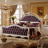 欧式公主床 卧室白色田园双人床 高档紫色布艺大床 仿古白实木床
