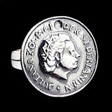 泰银925纯银戒指 英镑2便士 英女皇泰银硬币开口戒指