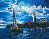 DIY数字油画 风景油画手绘画 环保颜料亚麻画布40 50海景月光爱人