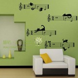可爱卡通五线谱音符猫咪 教室卧室客厅背景墙贴 音乐墙贴贴纸装饰