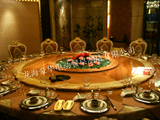 中欧式实木圆音乐假喷泉双层天然大理石餐桌酒店电动餐桌民用餐桌