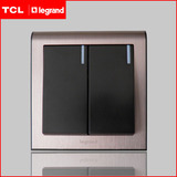 TCL开关插座86型K5经典系列玫瑰金边+黑芯开关面板二开单控带灯
