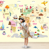 可移除墙贴 卡通中国世界地图 儿童房卧室幼儿园家居装饰贴画贴纸
