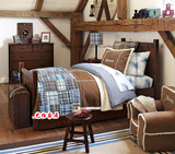 实木美式单层孩子床1.2米 1.5米男孩女孩原木色松木小床木床包邮