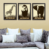 非洲动物装饰画黑白有框画长颈鹿大象客厅壁画怀旧复古海报墙画