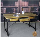 新品美式黑色白色乡村LOFT仿古铁艺配实木办公桌做旧工业风格长桌