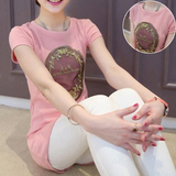 2016韩版夏装女装上衣服中长款显瘦体恤衫夏季女士修身短袖T恤潮
