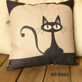 ZAKKA加厚亚麻棉麻抱枕可爱沙发靠垫套 小卡通黑猫 棉麻原创靠枕