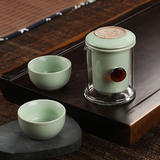 汝窑红茶哨子旅行茶具整套红茶专业泡茶器陶瓷双耳茶壶普洱快客杯