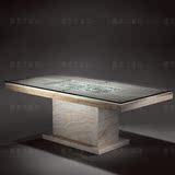 ㊣卡米纳正品伊朗洞石 大理石餐桌 简约现代长方型雕刻餐台 KM-37