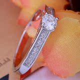 周六福珠宝S925纯银戒指镶嵌高级钻石银镀白金指环戒子