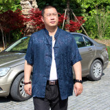 中老年男装男士唐装短袖上衣 桑蚕丝真丝夏装中式衬衫中国风包邮