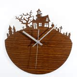 神秘森林小屋 时尚创意立体木头挂钟 复古欧式田园墙面壁时钟表