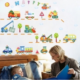 三代卡通墙贴儿童房间卧室男孩 幼儿园教室装饰小汽车工程车火车