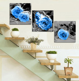 现代客厅居家装饰画卧室走廊挂画墙画三联无框画包邮水晶画蓝玫瑰