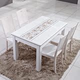 小户型长方形现代简约时尚餐桌椅组合白色实木大理石餐桌4椅包邮