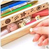 三年二班●韩式双层文具盒抽屉木制铅笔盒 笔筒+黑板擦+粉笔