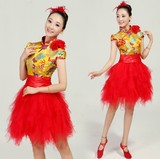 中国风短裙龙袍小短裙广场舞演出服现代舞蹈服装快板舞表演服女装