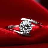 正品1克拉钻戒925纯银女戒钻石戒指结婚情侣指环饰品礼物送女友