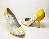 36 码韩国圣恩熙专柜正品YF391123-830黄色牛漆皮高跟女单鞋女鞋