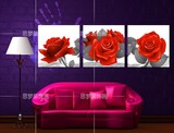 红色玫瑰花卉 壁画挂画墙画水晶画配电箱装饰画 无框画客厅三联画