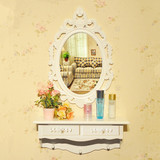 田园创意简约梳妆台桌欧式雕花化妆镜白色椭圆浴室壁挂梳妆镜特价