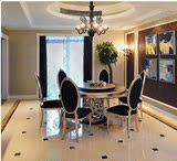 热卖欧式新古典餐桌椅组合 高级酒店家具实木雕花贴金银箔圆桌子