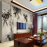 中式水墨画风水竹子叶大型壁画沙发电视背景墙墙纸书房壁纸