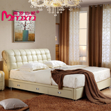 真皮床1.51.8米双人床现代简约大小户型品牌皮艺软床高箱床储物床