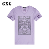 GXG男装夏季男T恤 男士纯棉休闲修身紫色v领短袖t恤特价 42144407