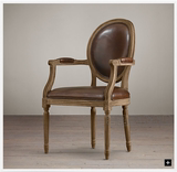出口欧式 仿古家具 法式田园风格 橡木实木 头层牛皮 餐椅 书桌椅