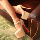 红色超高跟鞋16cm高夜店白色单鞋细跟防水台圆头情趣浅口新娘伴娘