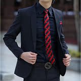 2015新款男式修身韩版藏青蓝一粒单排扣纯色职业新郎西服套装