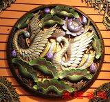 泰缅菩提-泰国工艺品家装饰品圆孔雀雕刻壁挂板画120*120*4cm
