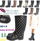 包邮日系女式长筒橡胶雨鞋雨靴 保暖 时尚棉雨鞋 底带防滑扣