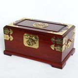 红檀木质结婚首饰盒子 红木中式复古化妆盒实木饰品盒 送铜锁