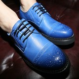 欧美英伦风男士布洛克皮鞋个性蓝色巴洛克雕花厚底皮鞋潮增高男鞋