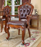 美式餐椅真皮实木欧式书椅简约古典乡村家具餐桌椅子书椅现货包邮