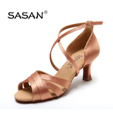 SASAN专业舞蹈鞋少儿缎面中跟软底交谊舞鞋女儿童拉丁舞鞋国标鞋