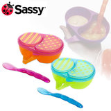 包邮 美国代购 sassy 婴幼儿易握分隔碗带硅胶勺 餐具 宝宝喂食碗