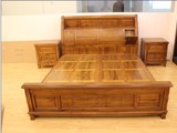 明清古典香樟木床1.8实木双人床 床头带储藏柜床　明式雕刻抽屉床